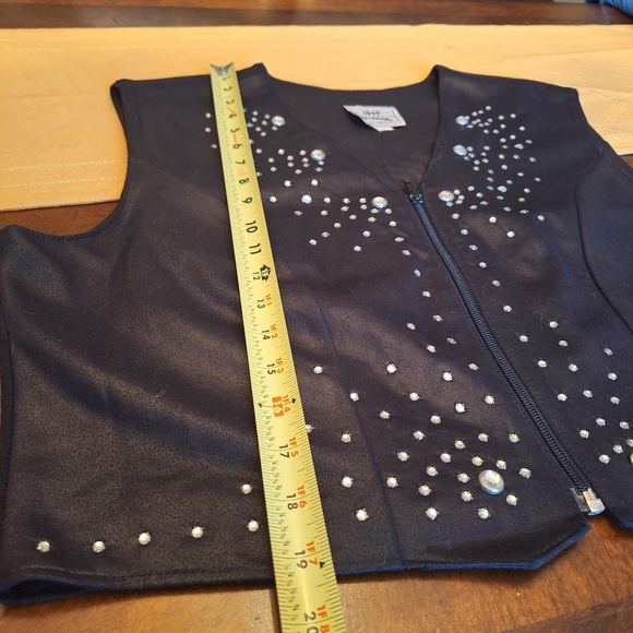 Vintage U.S.A. Jeweled Studded Black Vest Biker Vibes sz XXL - Picture 13 of 13